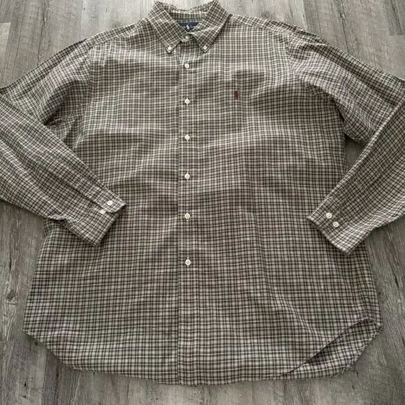 Ralph Lauren Shirt Mens Size Large Long Sleeve Brown Plaid 100% Cotton - Picture 3 of 8